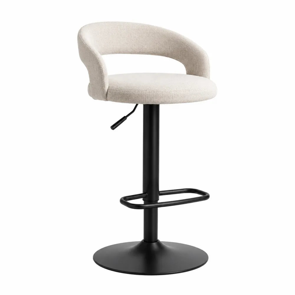 Tabouret de bar réglable pivotant 52 x 52 x 86 à 106 cm tissu bouclé crème acier noir avec dossier arrondi