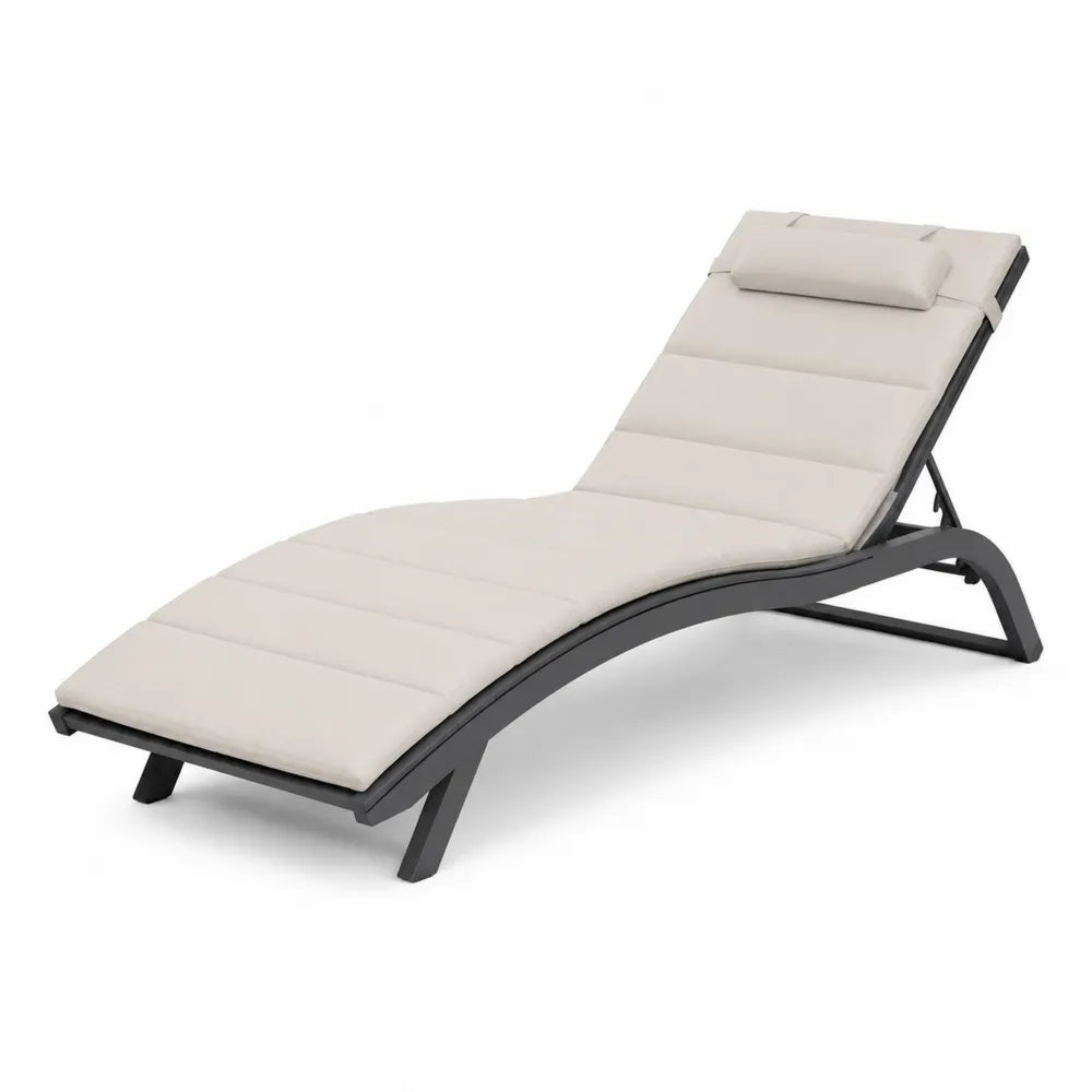 Chaise longue de jardin réglable 200 cm x 70 cm x 85 cm en aluminium thermolaqué anthracite matelas polyester beige forme incurvée