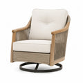 Fauteuil de jardin pivotant 76 x 82 x 88 cm en acacia massif cordage polypropylène beige base acier noir coussins écru