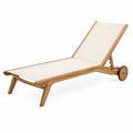 Bain de soleil de jardin inclinable avec roues en acacia massif et toile textilène beige avec appuie-tête 200 x 72 x 95 cm