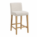 Tabouret de bar à dossier rembourré avec assise rectangulaire en polyester beige et hévéa massif naturel 50 x 56 x 105 cm