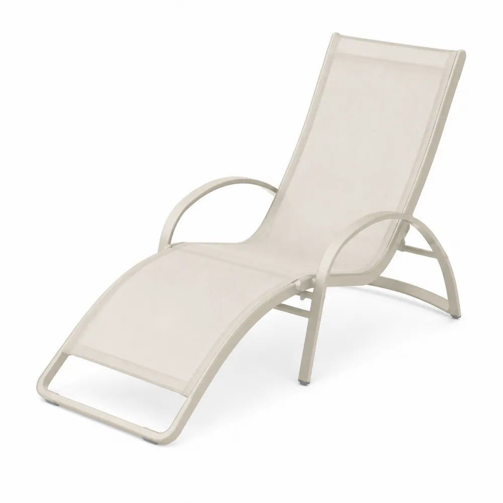 Chaise longue de jardin inclinable 198 x 65 x 92 cm en aluminium thermolaqué beige textilène écru