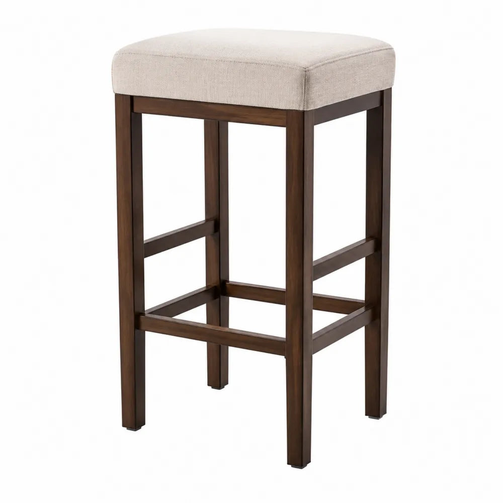 Tabouret de bar carré sans dossier en bois noyer foncé et assise en polyester beige 40 x 40 x 75 cm