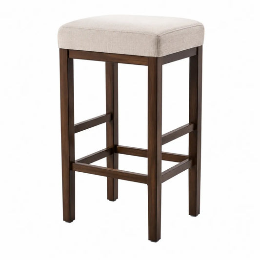Tabouret de bar carré sans dossier en bois noyer foncé et assise en polyester beige 40 x 40 x 75 cm