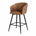 Tabouret de bar avec dossier en similicuir PU marron et acier noir 52 x 50 x 98 cm