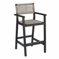 Chaise haute de jardin avec accoudoirs 56 cm x 57 cm x 106 cm en bois massif peint noir corde polyester tressée gris taupe rectangulaire