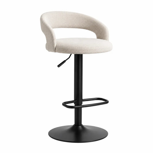 Tabouret de bar réglable pivotant 52 x 52 x 86 à 106 cm tissu bouclé crème acier noir avec dossier arrondi