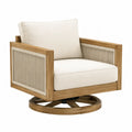 Fauteuil de jardin pivotant 360° en acacia massif marron miel corde PP beige naturel coussins écru base ronde 86 x 84 x 82 cm