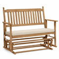 Banc de jardin à bascule 2 places 130 cm x 74 cm x 100 cm en bois d’acacia coussin polyester beige structure marron naturel