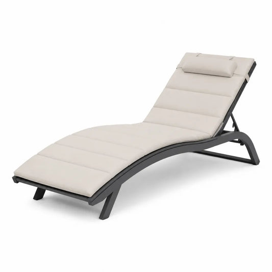 Chaise longue de jardin réglable 200 cm x 70 cm x 85 cm en aluminium thermolaqué anthracite matelas polyester beige forme incurvée