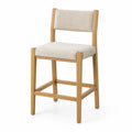 Tabouret de bar 48 x 52 x 104 cm en bois massif hévéa naturel avec dossier rembourré et assise en polyester beige